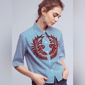 Hemant & Nandita Angel Wing Striped Buttondown Shirt Size Medium